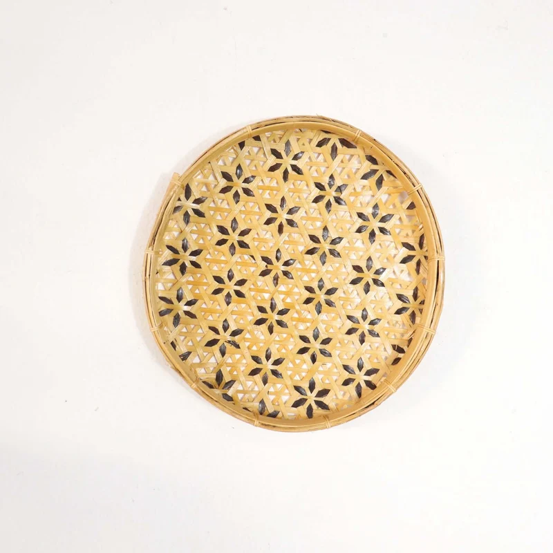 Natural Gold Bamboo Wall Plate Decor — Boho Handwoven Star-Pattern Wicker Wall Art, 8 in
