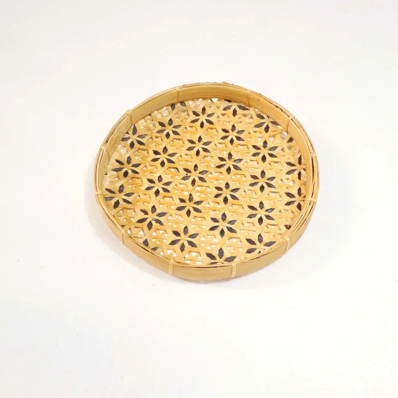 Natural Gold Bamboo Wall Plate Decor — Boho Handwoven Star-Pattern Wicker Wall Art, 8 in
