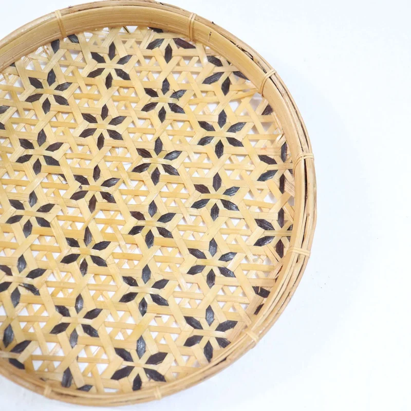 Natural Gold Bamboo Wall Plate Decor — Boho Handwoven Star-Pattern Wicker Wall Art, 8 in