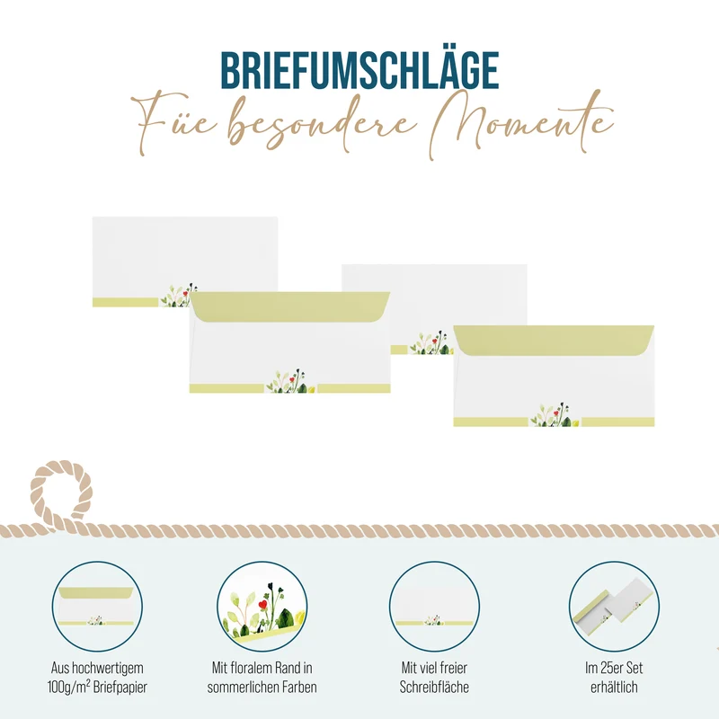 Briefumschläge DIN lang mit Blumenmotiv – 25er-Set