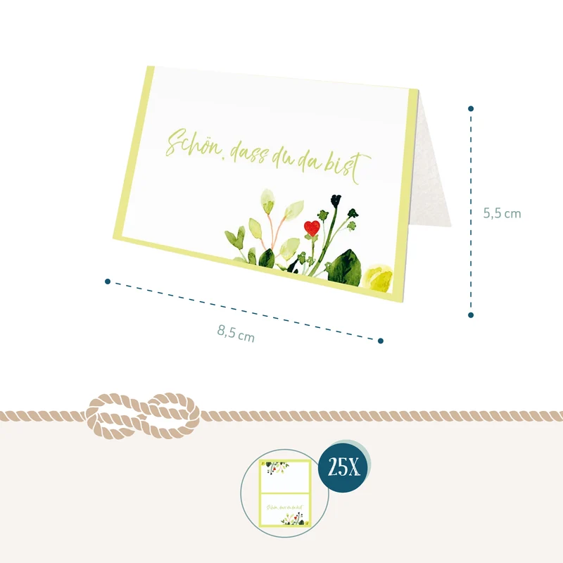 Tischkarten floral 25 Stück „Schön, dass du da bist“, 8,5 × 5,5 cm