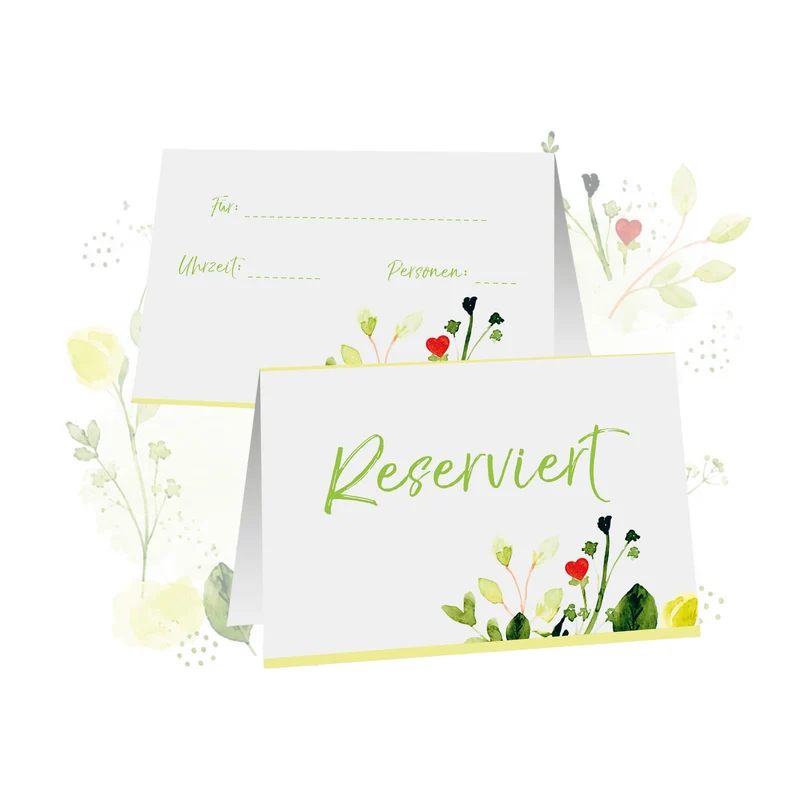 Tischkarten Reserviert 25 Stück A7 mit floralen Elementen, beschreibbar