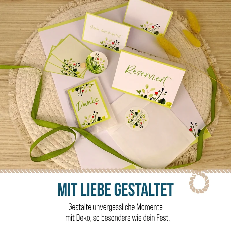 Tischkarten Reserviert 25 Stück A7 mit floralen Elementen, beschreibbar