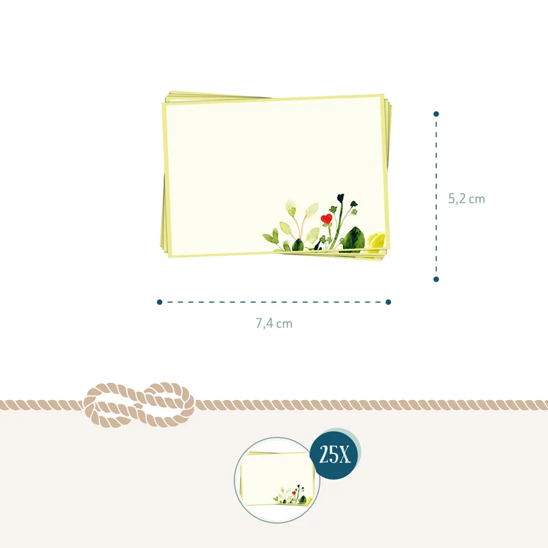 Etiketten floral 25er-Set 7,4 x 5,2 cm, Papier-Aufkleber beschreibbar – für Marmelade, Vorratsgläser & Geschenke