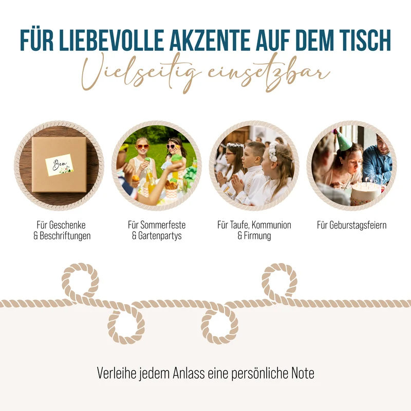 Etiketten floral 25er-Set 7,4 x 5,2 cm, Papier-Aufkleber beschreibbar – für Marmelade, Vorratsgläser & Geschenke