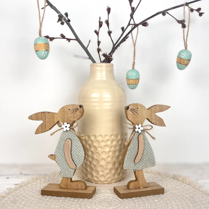 Logbuch-Verlag Holz-Osterhasen 2er-Set zum Stellen 15,5 cm Natur Dekofiguren Ostern Frühlingsdeko Landhausstil