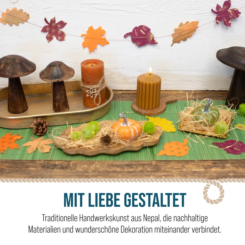 Girlande Herbstblätter aus Naturpapier und Filz 183 cm handgefertigt in Nepal