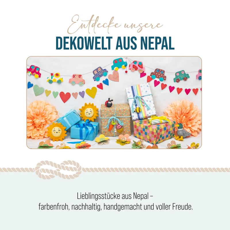Girlande Sterne und Mond aus Naturpapier und Filz 183 cm handgefertigt in Nepal