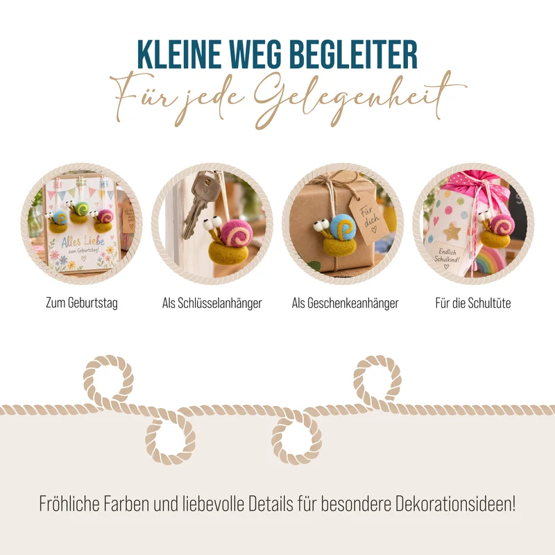 Schnecken Anhänger aus Filz im 3er Set – bunt fürs Kinderzimmer