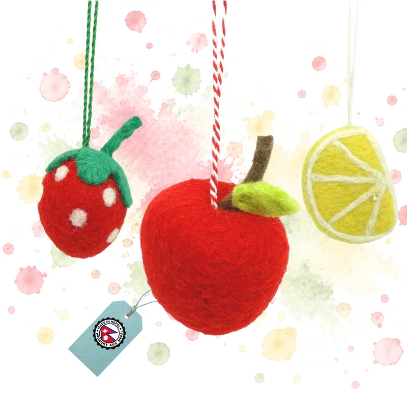 Obst Anhänger aus Filz im 3er Set – Apfel, Erdbeere, Zitrone
