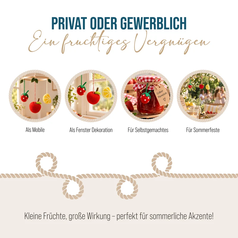 Obst Anhänger aus Filz im 3er Set – Apfel, Erdbeere, Zitrone