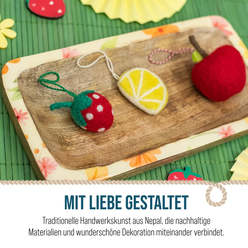 Obst Anhänger aus Filz im 3er Set – Apfel, Erdbeere, Zitrone