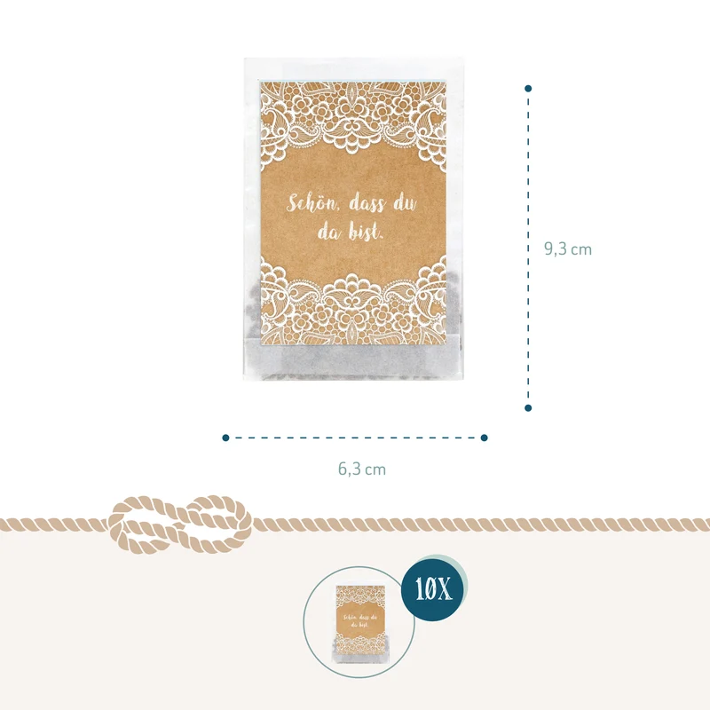 Samentütchen Vintage Spitze Schön dass du da bist 10er Set Hochzeit