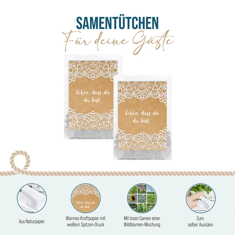 Samentütchen Vintage Spitze Schön dass du da bist 10er Set Hochzeit