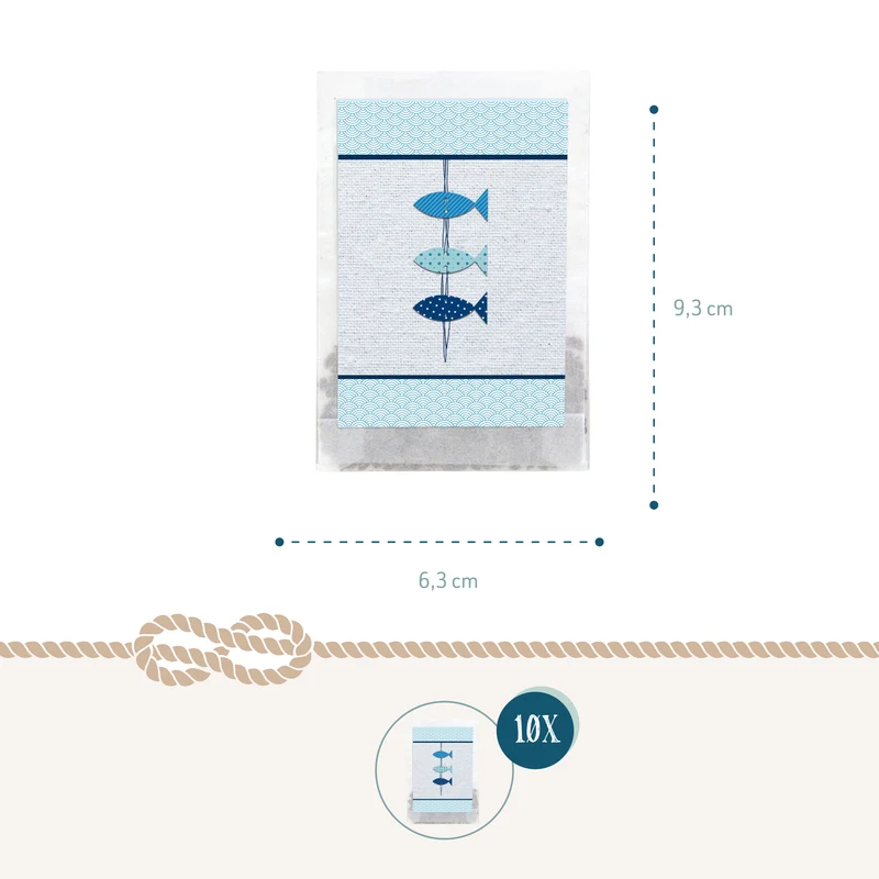 Samentütchen Drei Fische Blau 10er Set für Kommunion und Konfirmation