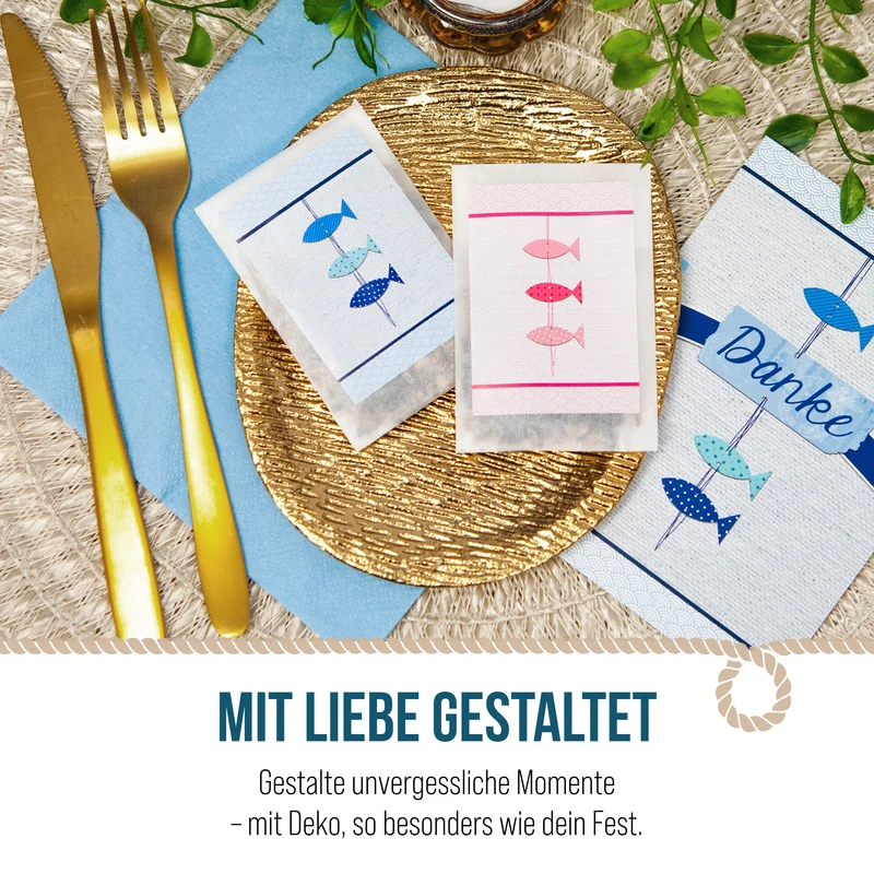 Samentütchen Drei Fische Blau 10er Set für Kommunion und Konfirmation