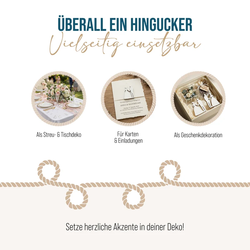 12 Holz-Streuteile Hochzeitspaar in Weiß – Tischdeko zur Hochzeit