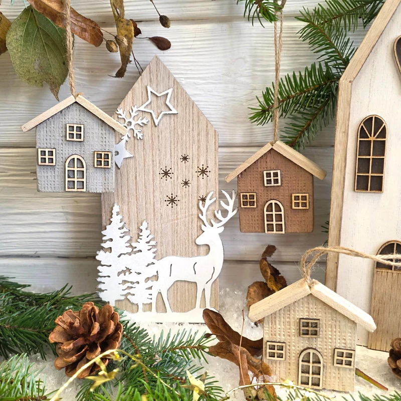 Logbuch-Verlag Holz-Metall-Haus „Winterwald“ 22 cm – Dekohaus aus Holz mit REH & Bäumen in Antik-Weiß – Winterliche Weihnachtsdeko zum Hinstellen