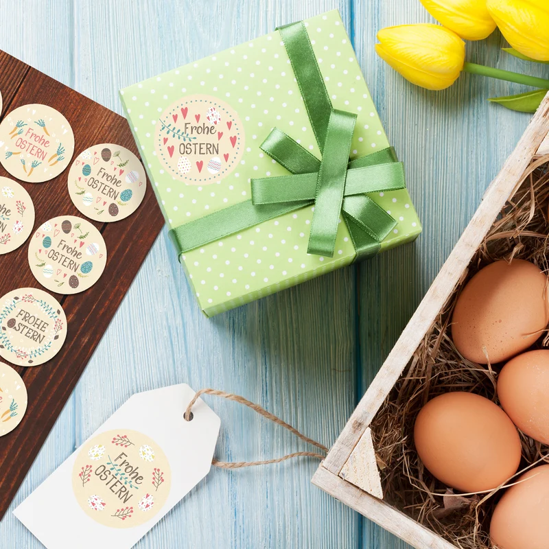 Oster Aufkleber Frohe Ostern rund 4 cm - 24 Stück Sticker Set Geschenkaufkleber für Osternest Geschenke Briefe Basteln Frühling Osterdeko - Logbuch-Verlag