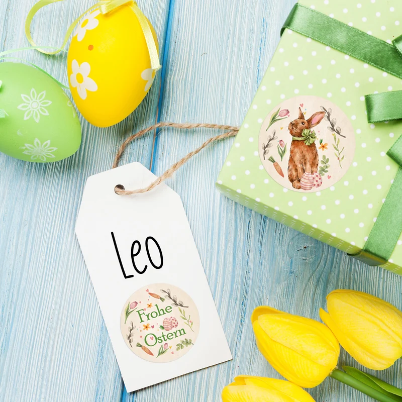 Oster Aufkleber Hase rund 4 cm - 24 Stück Sticker Frohe Ostern Geschenkaufkleber für Osternest Geschenke Briefe Basteln Frühling Vintage Osterhase - Logbuch-Verlag