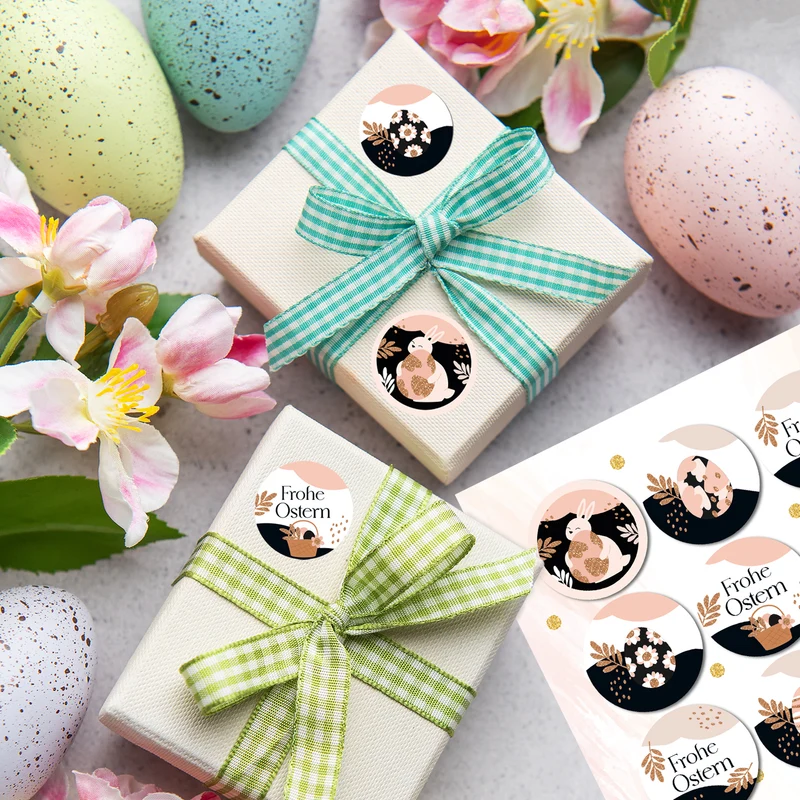 Oster Aufkleber rund 4 cm - 24er Set Sticker Frohe Ostern Hase Osterei Geschenkaufkleber für Osternest Briefe Geschenke DIY Basteln Frühling - Logbuch-Verlag