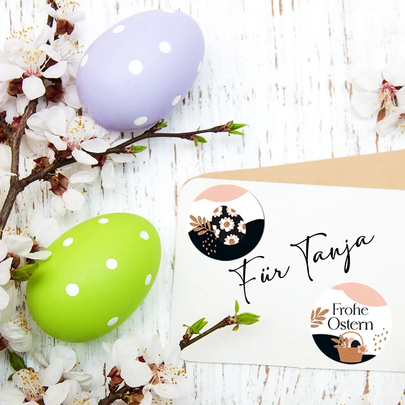 Oster Aufkleber rund 4 cm - 24er Set Sticker Frohe Ostern Hase Osterei Geschenkaufkleber für Osternest Briefe Geschenke DIY Basteln Frühling - Logbuch-Verlag