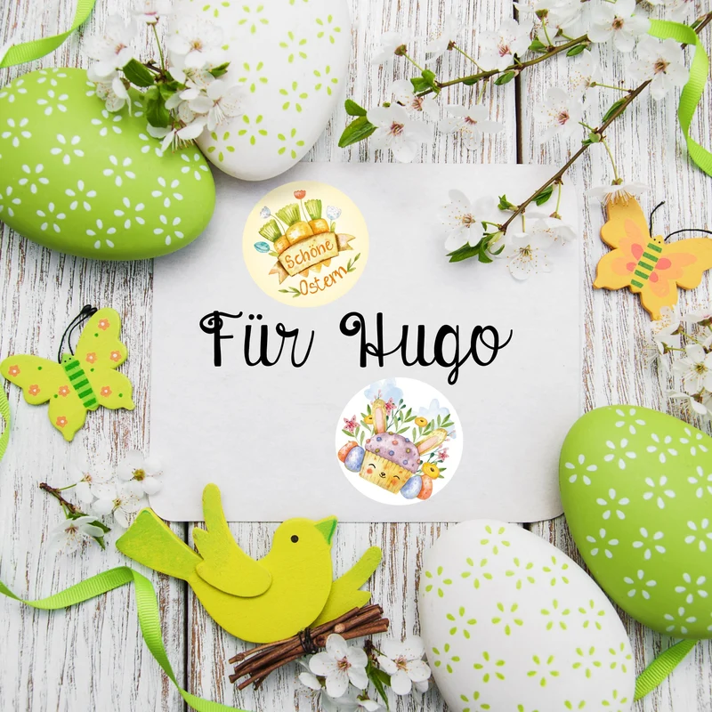 Oster Aufkleber Set rund 4 cm - 24 Stück Sticker Frohe Ostern Schöne Ostern Geschenkaufkleber für Osternest Geschenke Basteln Frühling - Logbuch-Verlag