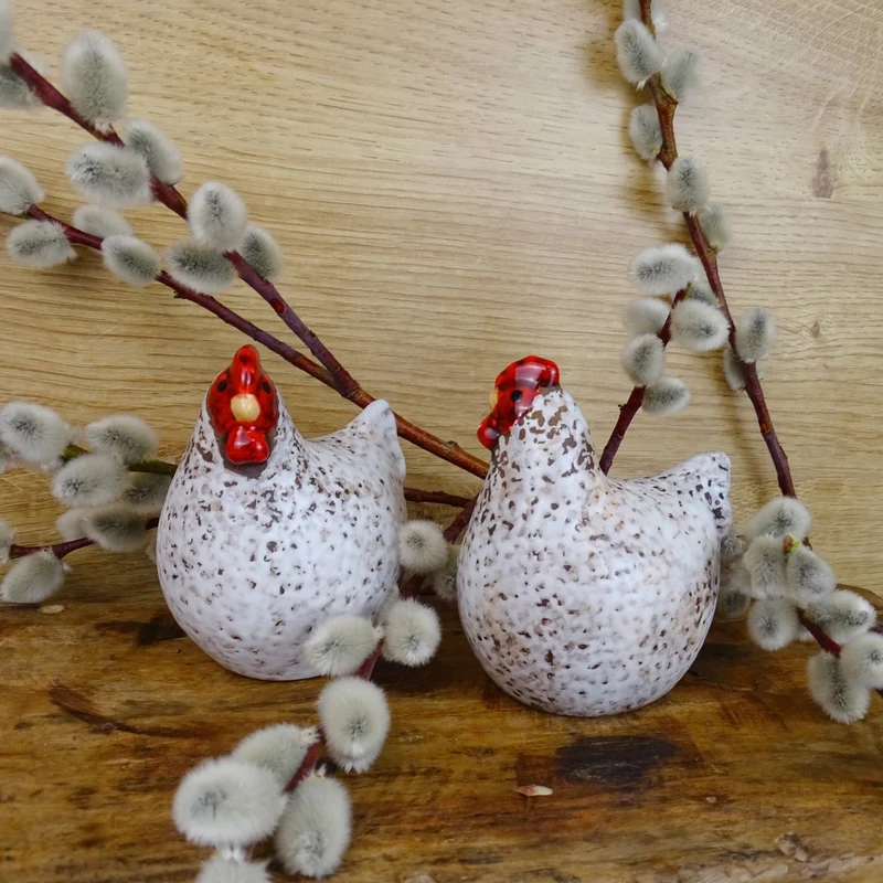 Logbuch-Verlag Keramik Huhn 3er Set Natur – Deko-Hühner 10 cm – Frühlings- & Osterdeko im Landhausstil – Figuren zum Hinstellen