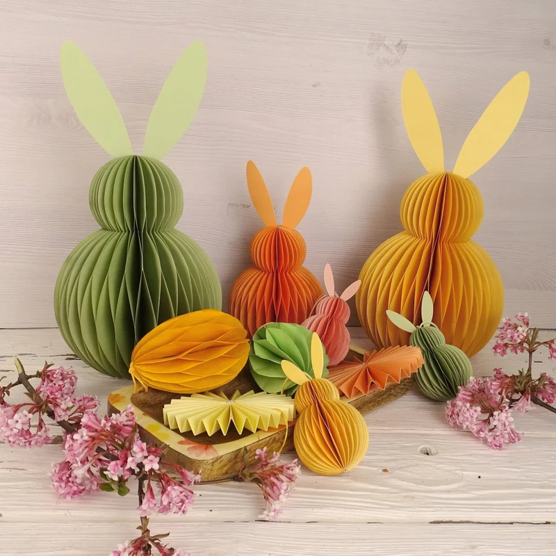 Honeycomb Hase gelb 30 cm – große Osterdeko aus Papier zum Aufstellen oder Hängen – Frühlingsdeko – 1 Stück – Logbuch-Verlag