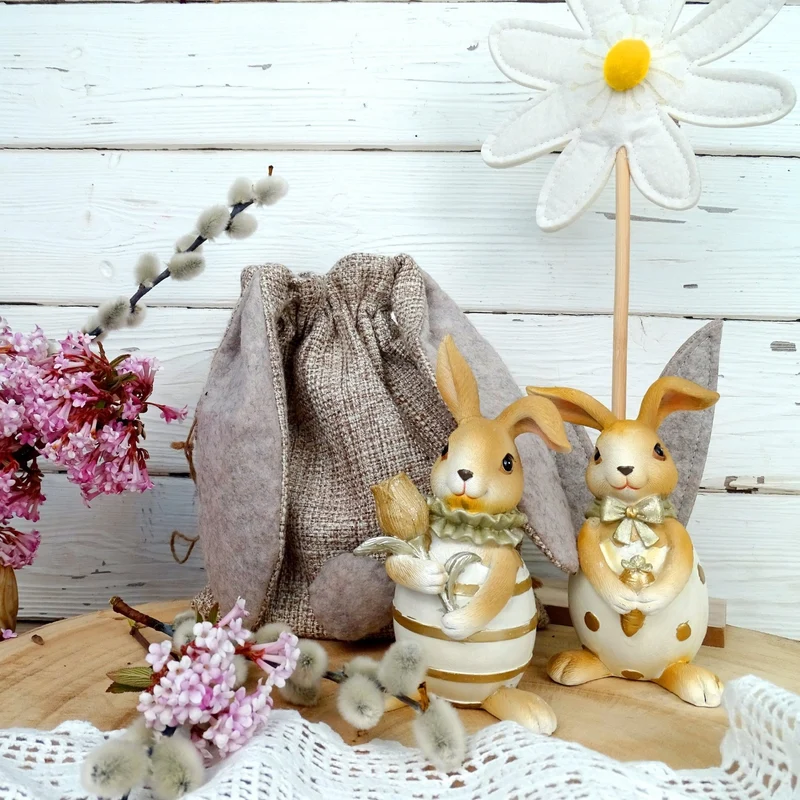 Logbuch-Verlag Hasen in Ei 2er Set aus Magnesia – Osterfiguren braun-weiß 12 cm – Frühlingsdeko zum Hinstellen