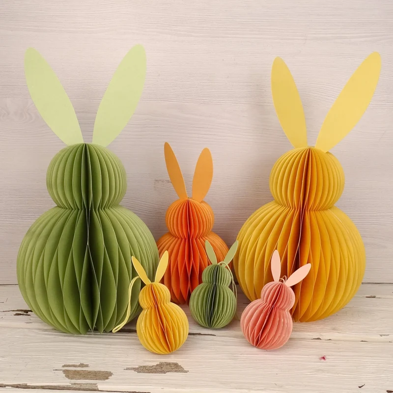 Honeycomb Hase grün 3er-Set – Hänger aus Papier/Pappe 10 cm hoch – Osterdeko in Wabenoptik zum Aufhängen für Frühling, Fenster oder Zweige – Logbuch-Verlag