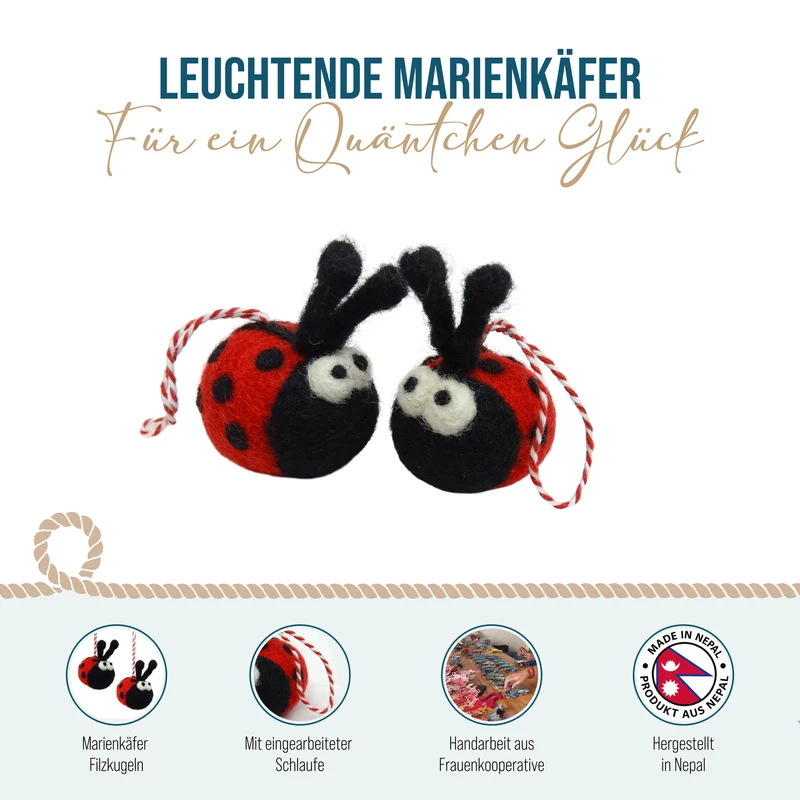 Marienkäfer Anhänger aus Filz im 2er Set – Glücksbringer rot schwarz