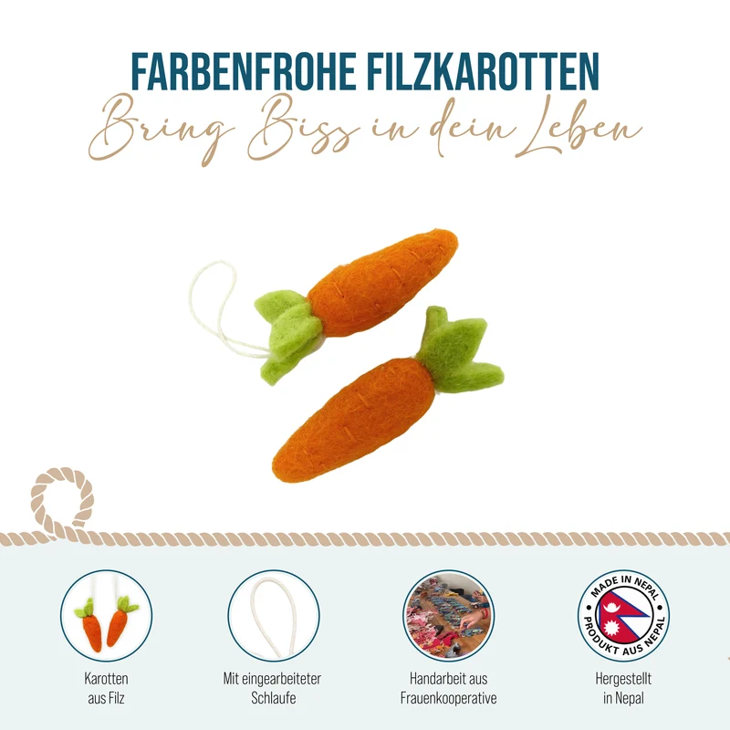 Karotten Anhänger aus Filz im 2er Set – Osterdeko in Orange Grün