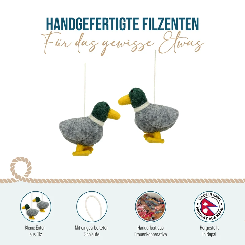 Enten Anhänger aus Filz im 2er Set – Erpel Stockente grau grün