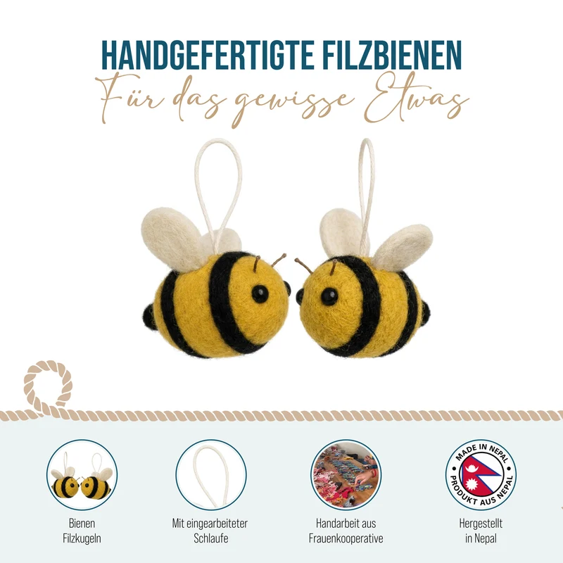 Bienen Anhänger aus Filz im 2er Set – Sommerdeko gelb schwarz