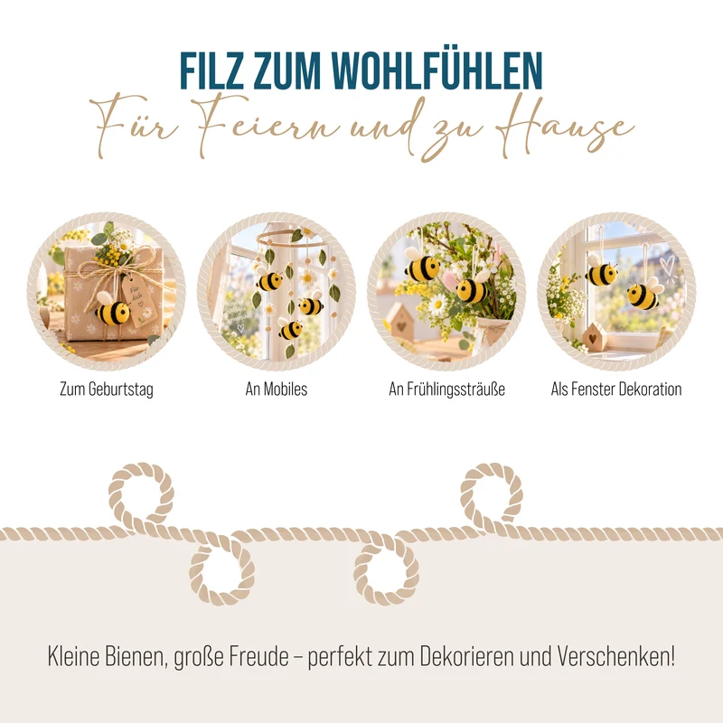 Bienen Anhänger aus Filz im 2er Set – Sommerdeko gelb schwarz