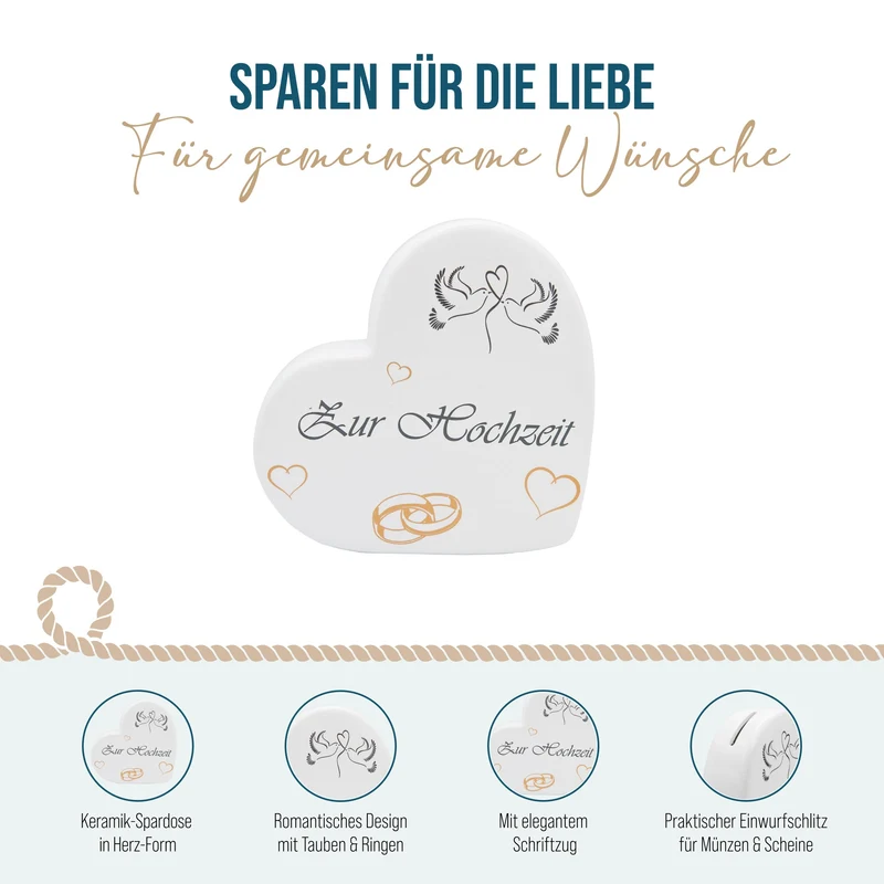 Spardose Herz Zur Hochzeit – Hochzeits-Spardose aus Keramik