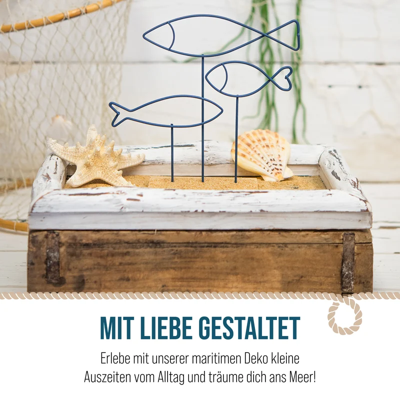 Maritime Fisch-Skulptur 19 x 5 x 20 cm aus Eisen und Bambus – Deko-Figur Drahtfische