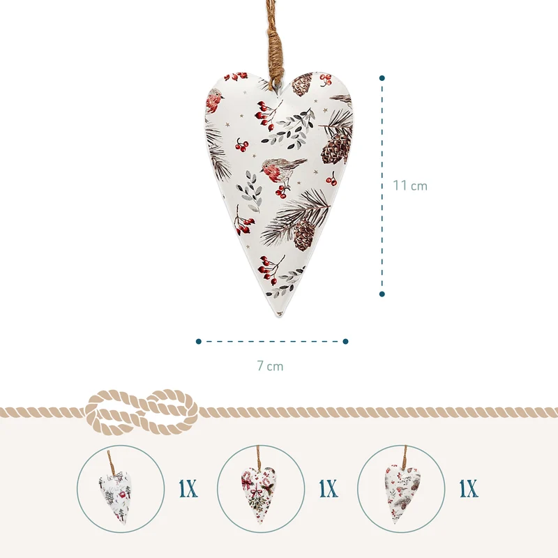 Metall-Herz Winter-Dekor 3er-Set H ca. 11 x B 7 cm zum Aufhängen