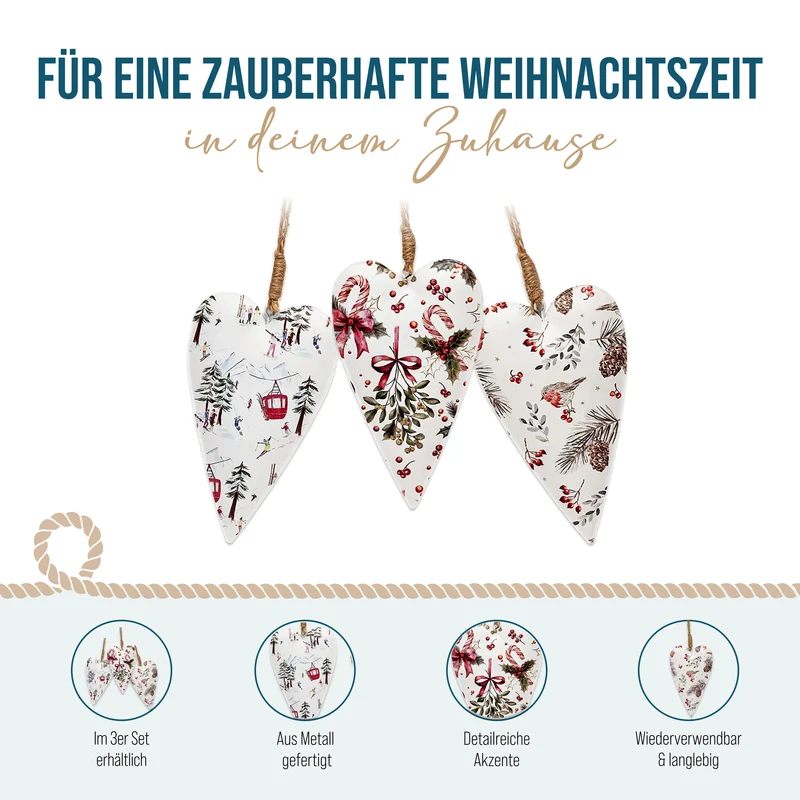 Metall-Herz Winter-Dekor 3er-Set H ca. 11 x B 7 cm zum Aufhängen