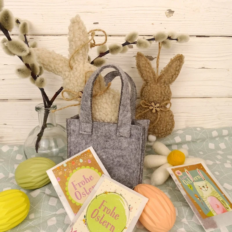 Frohe Ostern Samentütchen 10er Set Pastell - Kressesamen Gastgeschenk zu Ostern mit Hasen Motiv - Samen Geschenk für Osterfeier, Gäste oder Kunden - Logbuch-Verlag