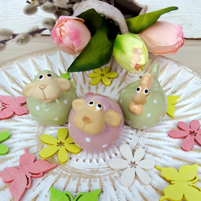 Logbuch-Verlag Keramik Schaf & Huhn 4er Set – Frühlingsdeko bunt 6 cm – Osterfiguren zum Hinstellen – kleine Tierfiguren