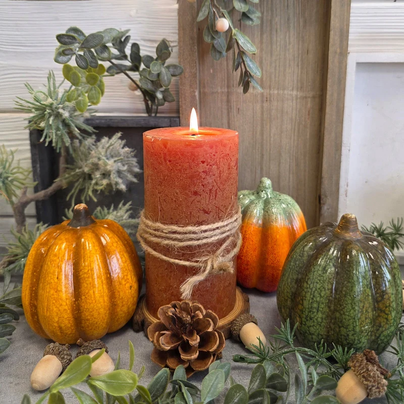 Herbstdeko Kürbisse Keramik 3er-Set bunt 9x8,5x9,5 cm,– Deko-Kürbis zum Hinstellen für Herbst & Halloween