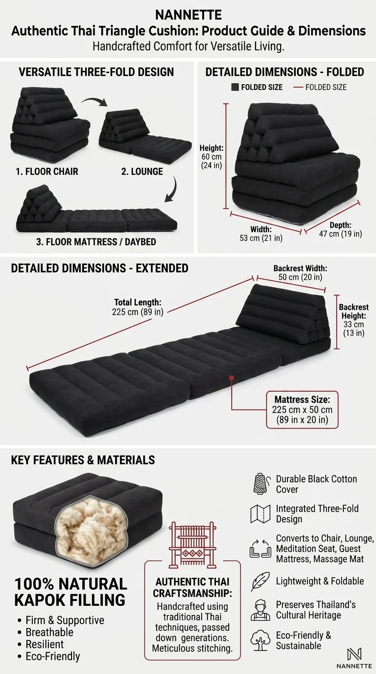 NANNETTE - Thai Triangle Cushion (3 Fold - 19 x 12 Inches - Black)