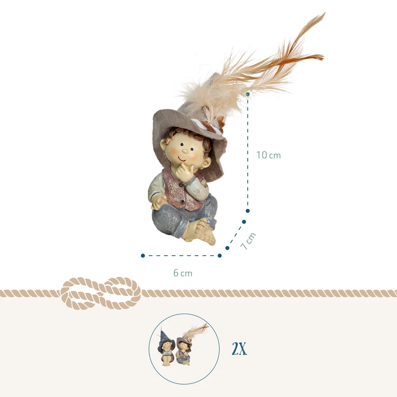 Kinderfiguren 2er-Set mit Filzhut braun grau ca. 10 cm - Herbstdeko