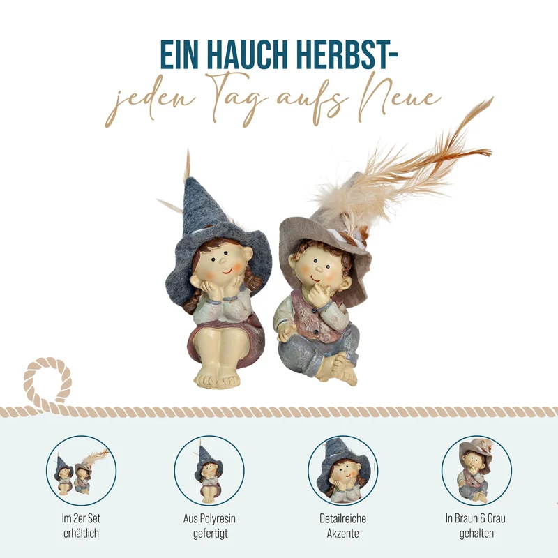 Kinderfiguren 2er-Set mit Filzhut braun grau ca. 10 cm - Herbstdeko
