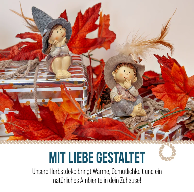 Kinderfiguren 2er-Set mit Filzhut braun grau ca. 10 cm - Herbstdeko