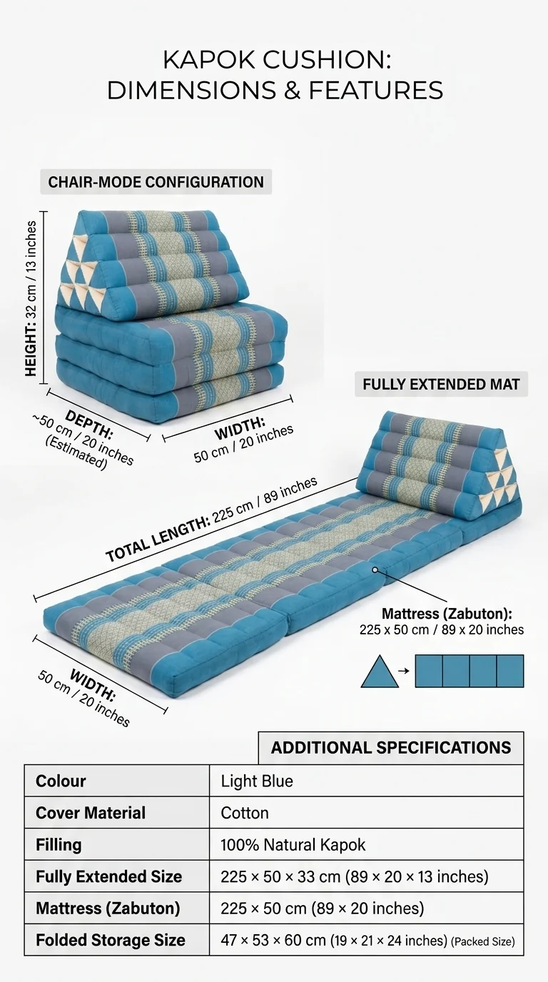 WI MON RUT Thai Triangle Cushion 3 Fold (Light Blue)