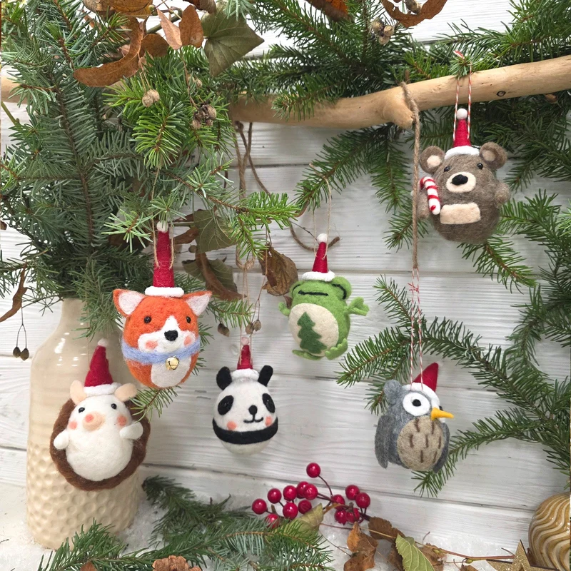 6er Set „Tierische Freunde“ Filzanhänger handgefertigt 5 x 10 cm – Weihnachten