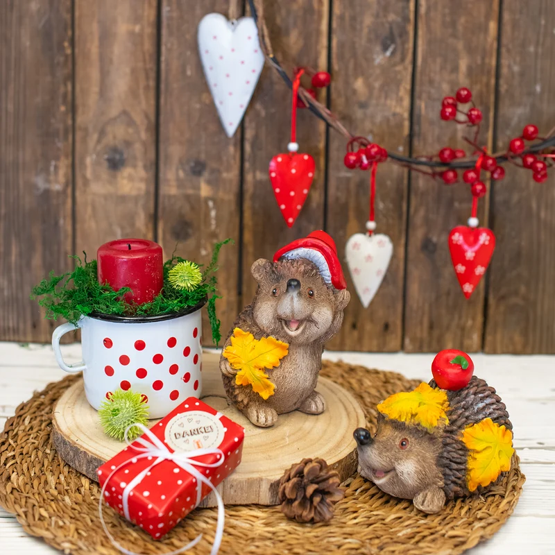 Herbst Igel Figuren 2er-Set aus Polyresin 10-15 cm